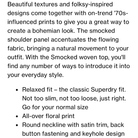 NWOT Superdry Smocked Long Sleeve Peasant Top Size 4 Mixed Print - Picture 7 of 9